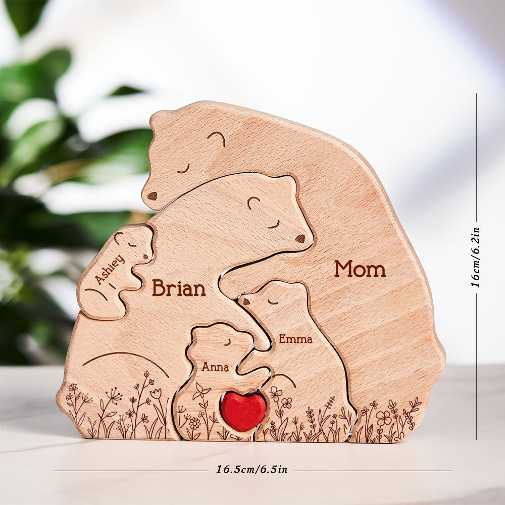 Mother's Day Gifts Hugging Bear Family Floral Version - Personalized Wooden Bear Family Puzzle