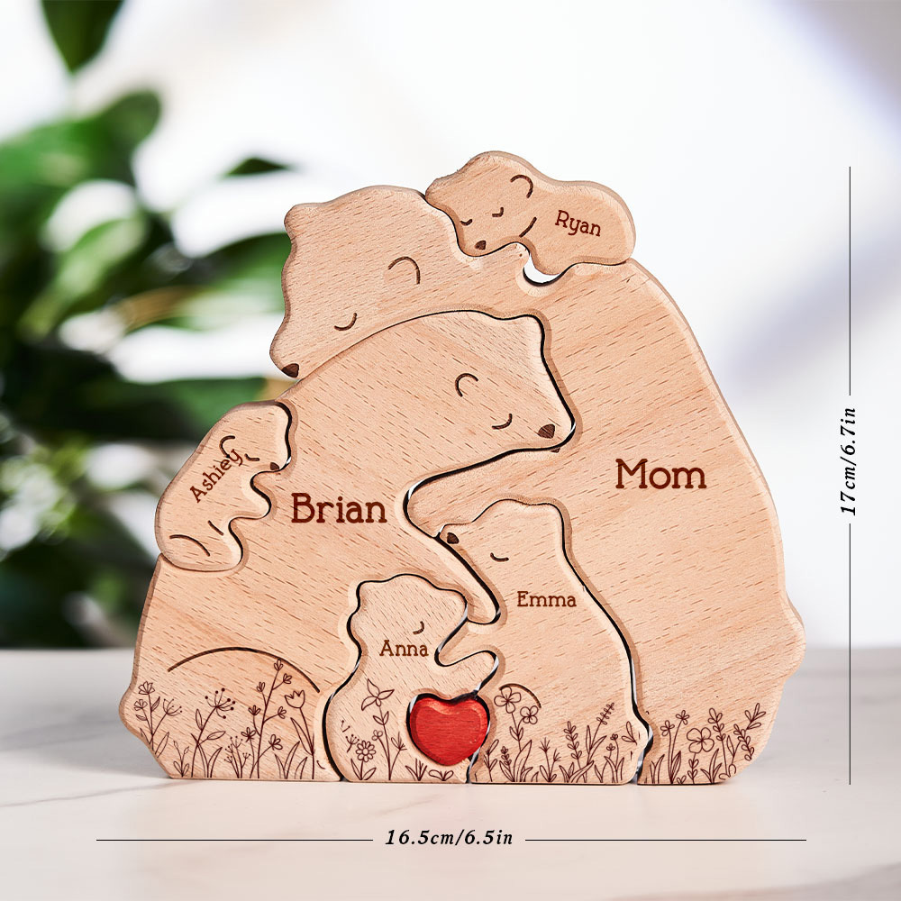 Mother's Day Gifts Hugging Bear Family Floral Version - Personalized Wooden Bear Family Puzzle