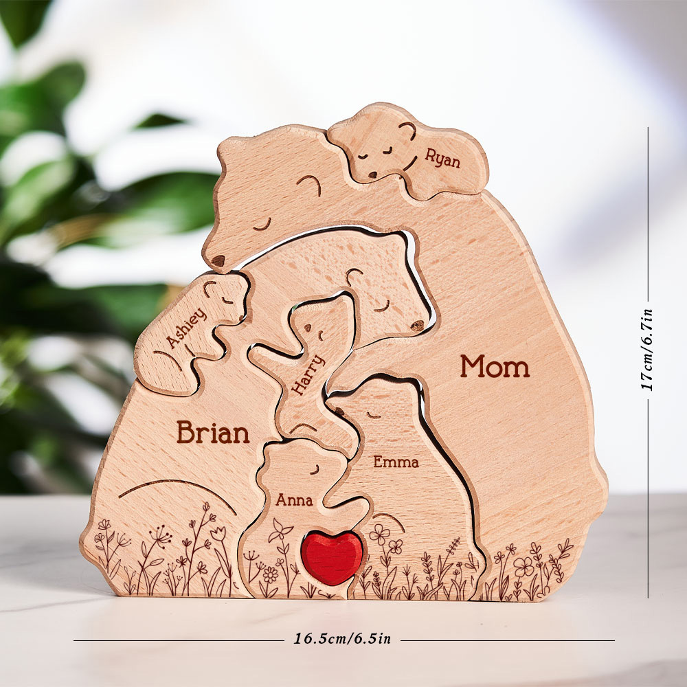Mother's Day Gifts Hugging Bear Family Floral Version - Personalized Wooden Bear Family Puzzle