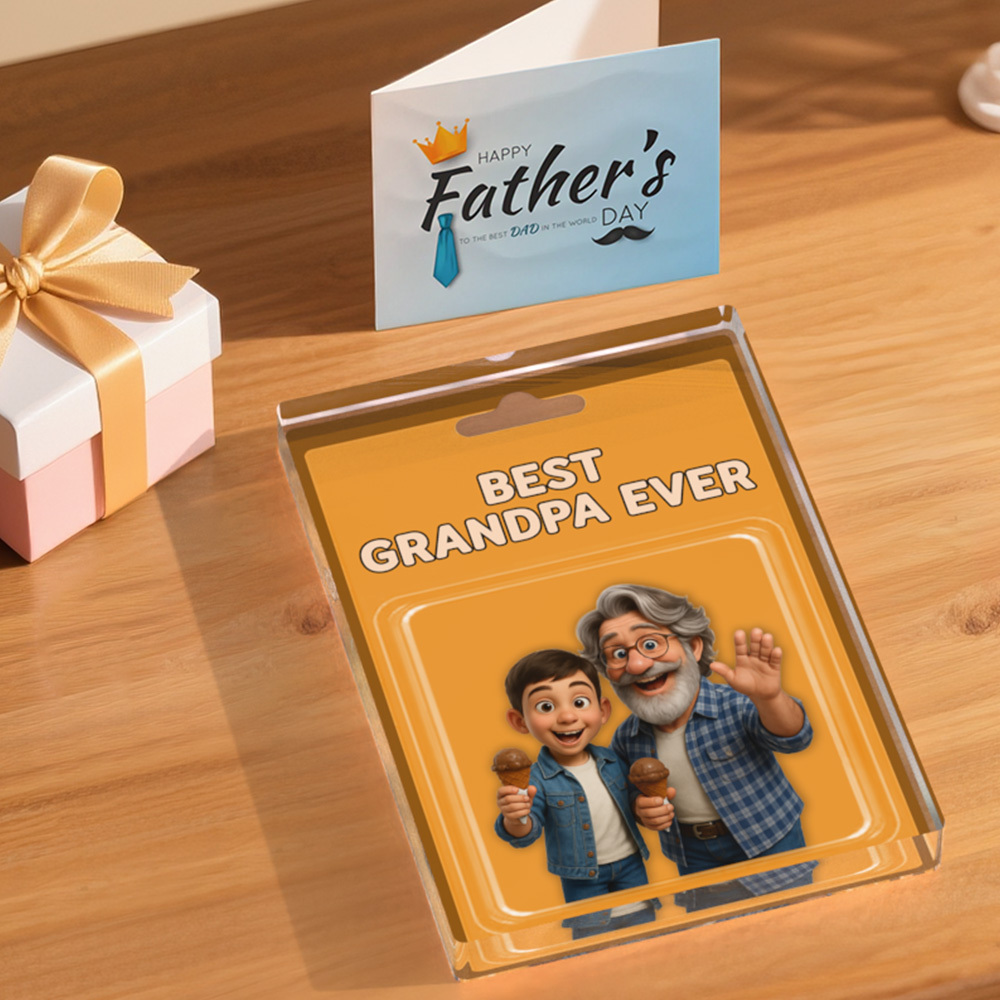 Personalisierter Foto Opa Und Enkel Actionfigur Acrylblock, Personalisiertes Vatertagsgeschenk Für Großvater, Geschenk Für Papa Von Kindern