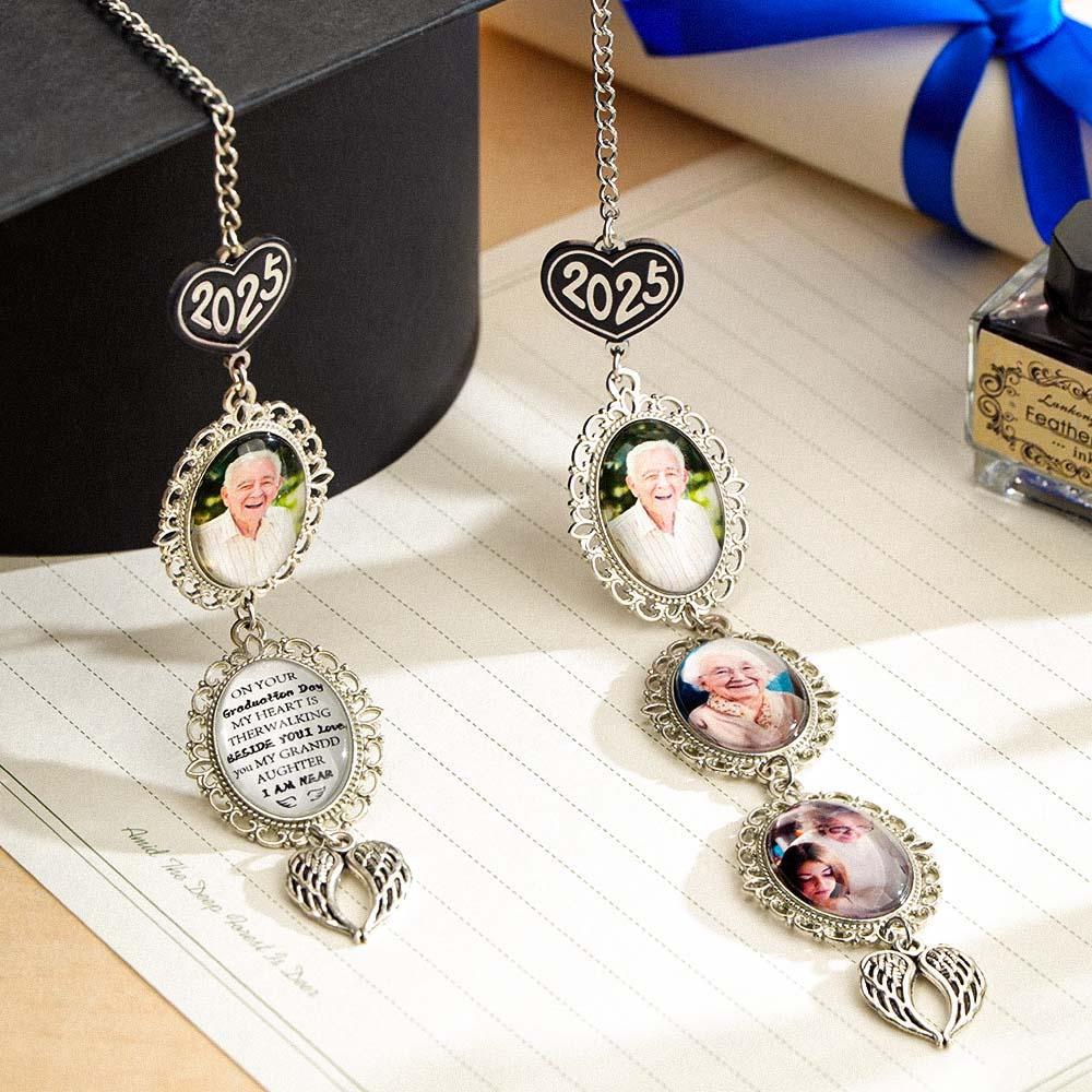Custom Graduation Tassel Photo&Text Charm with Angel Wing,Memorial Graduation Gift For Her,2025 Graduation Memorial Tassel for grad cap