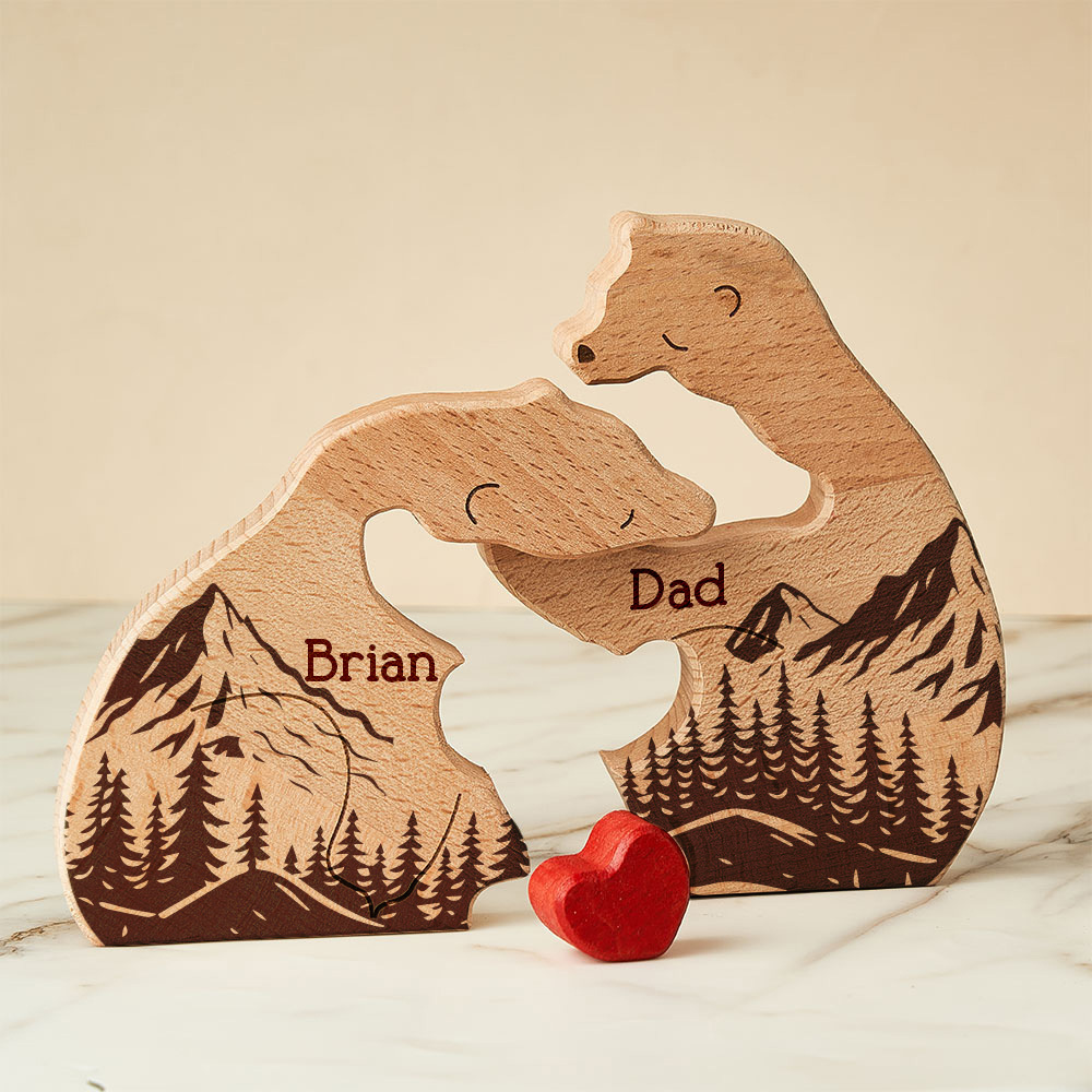 Gifts for Dad Hugging Bear Family - Personalized Wooden Bear Family Puzzle