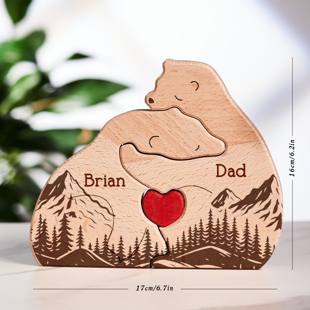Gifts for Dad Hugging Bear Family - Personalized Wooden Bear Family Puzzle