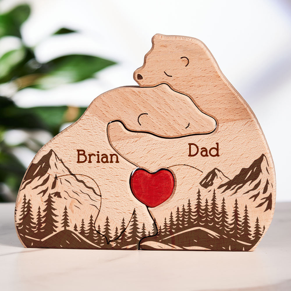 Gifts for Dad Hugging Bear Family - Personalized Wooden Bear Family Puzzle