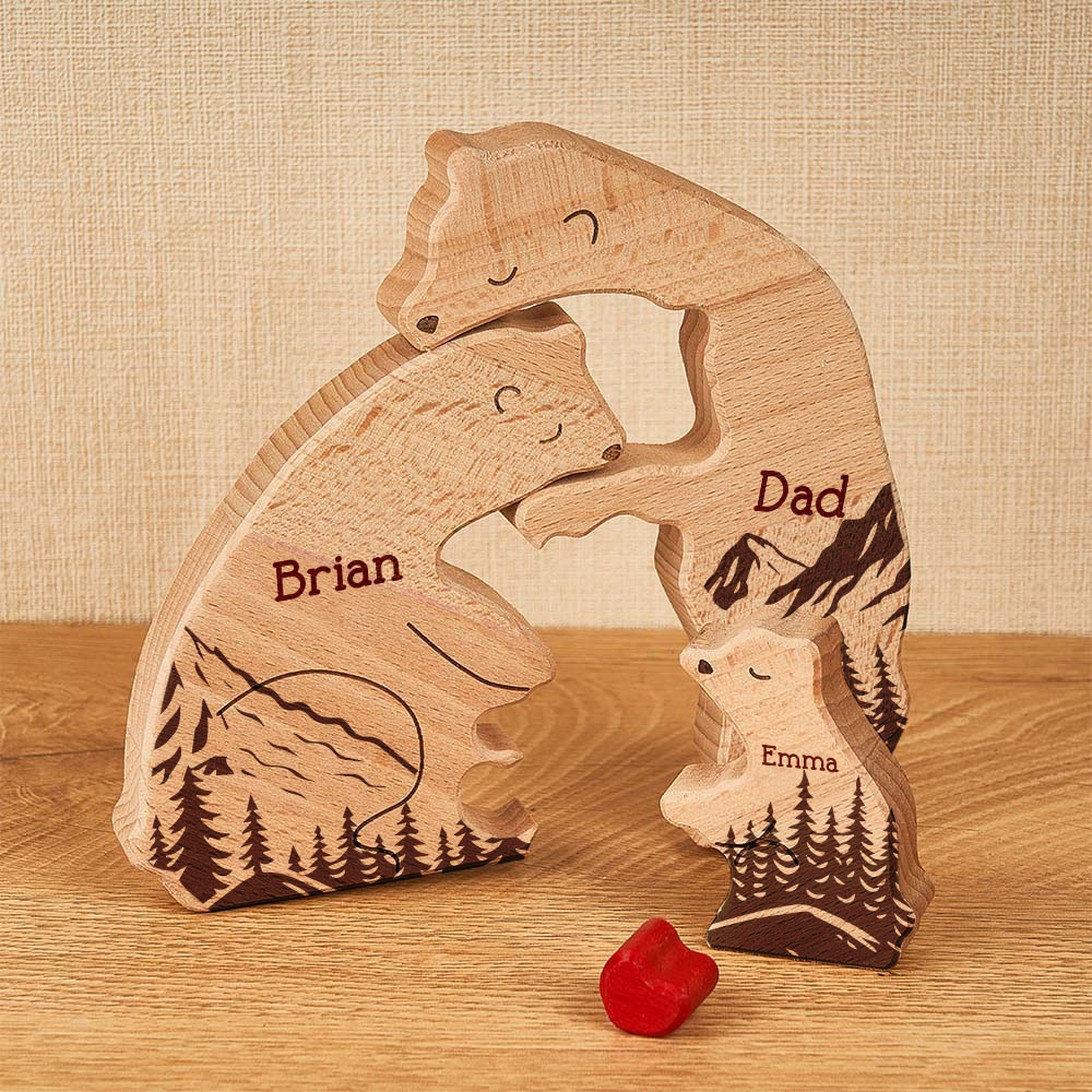Gifts for Dad Hugging Bear Family - Personalized Wooden Bear Family Puzzle