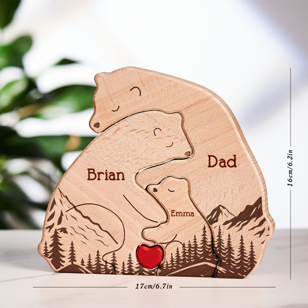 Gifts for Dad Hugging Bear Family - Personalized Wooden Bear Family Puzzle