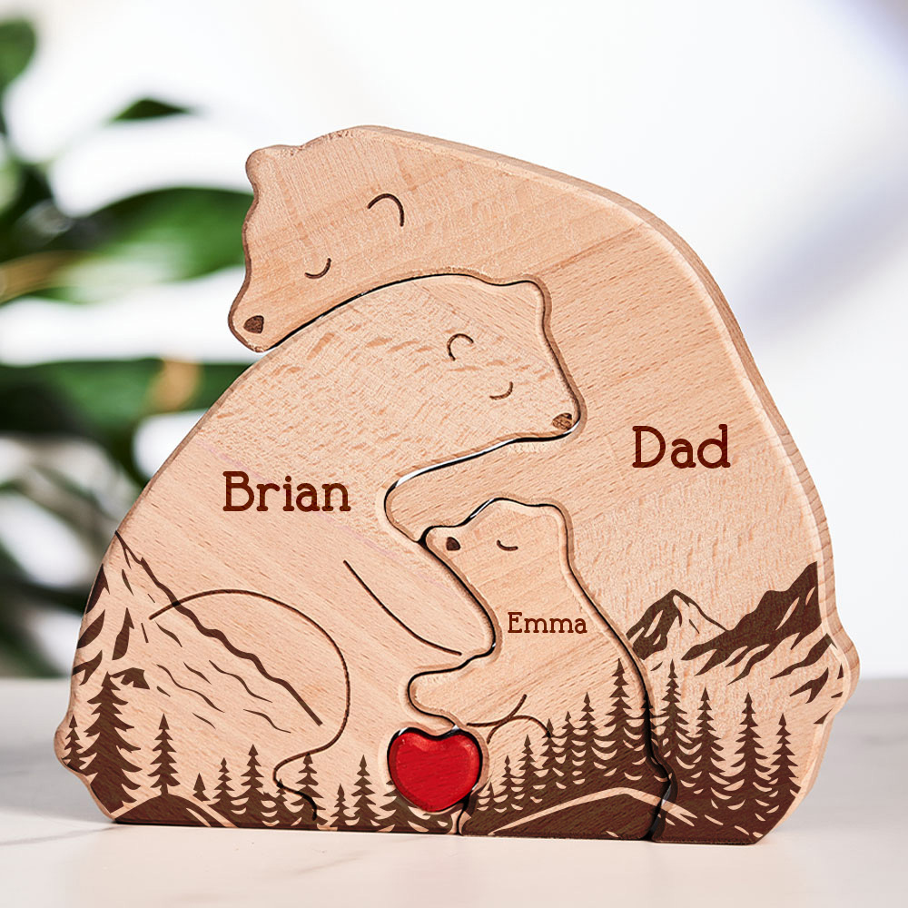 Gifts for Dad Hugging Bear Family - Personalized Wooden Bear Family Puzzle