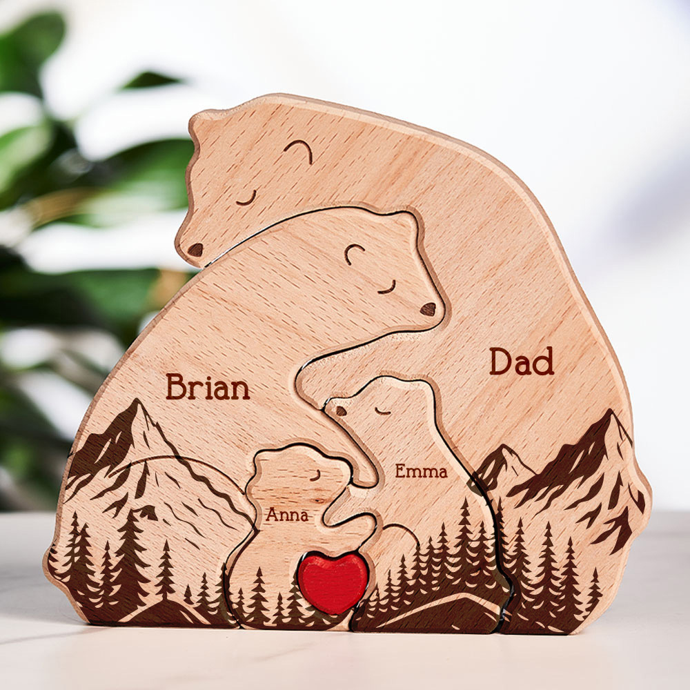 Gifts for Dad Hugging Bear Family - Personalized Wooden Bear Family Puzzle