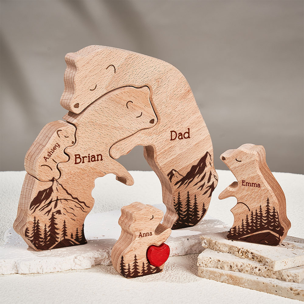 Gifts for Dad Hugging Bear Family - Personalized Wooden Bear Family Puzzle