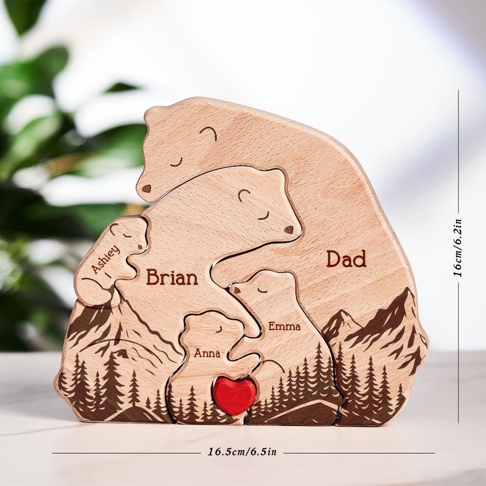 Gifts for Dad Hugging Bear Family - Personalized Wooden Bear Family Puzzle
