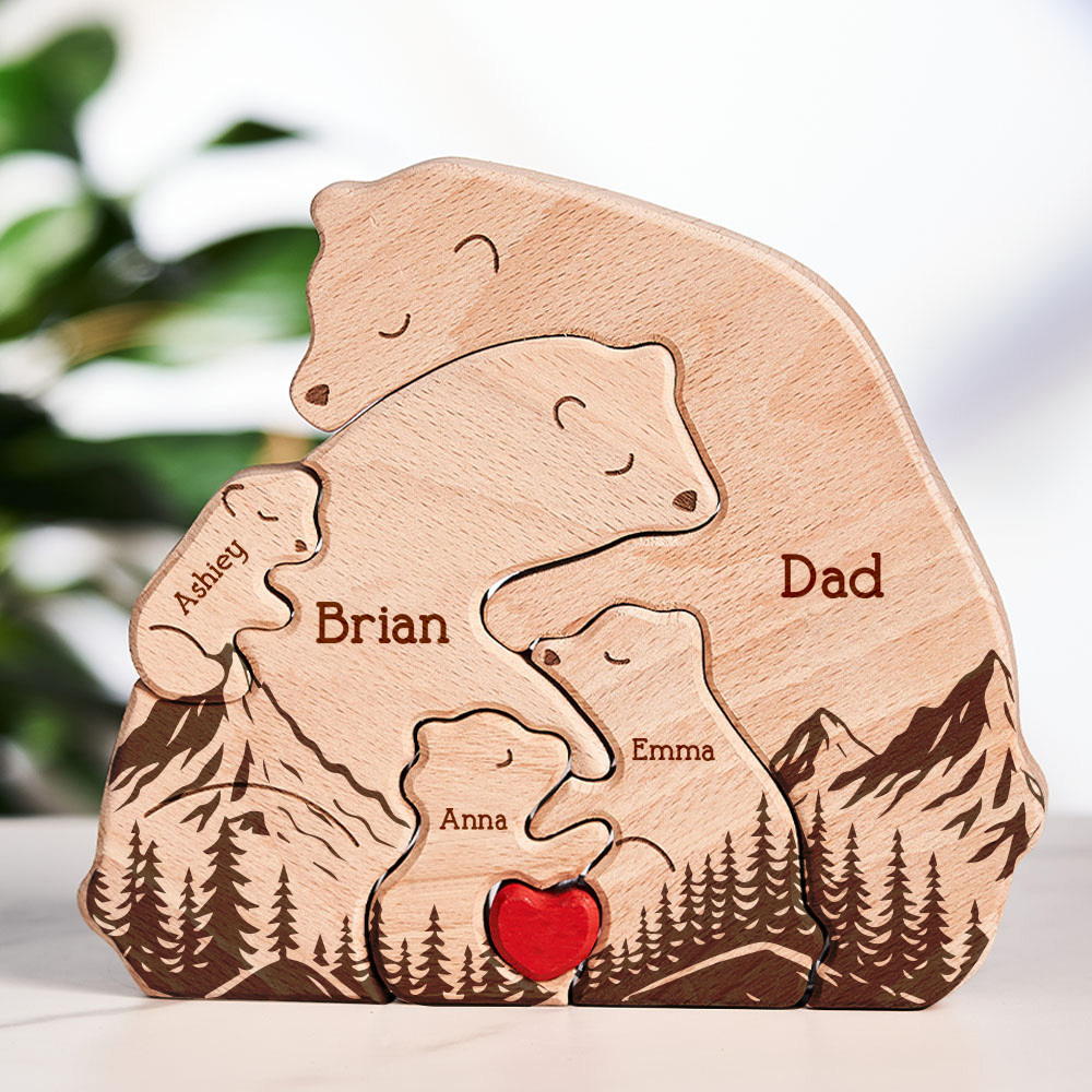 Gifts for Dad Hugging Bear Family - Personalized Wooden Bear Family Puzzle