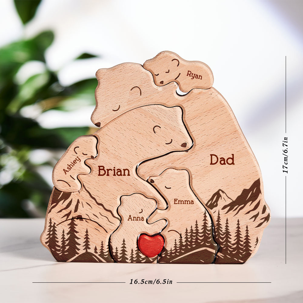 Gifts for Dad Hugging Bear Family - Personalized Wooden Bear Family Puzzle