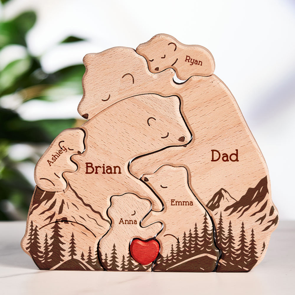 Gifts for Dad Hugging Bear Family - Personalized Wooden Bear Family Puzzle
