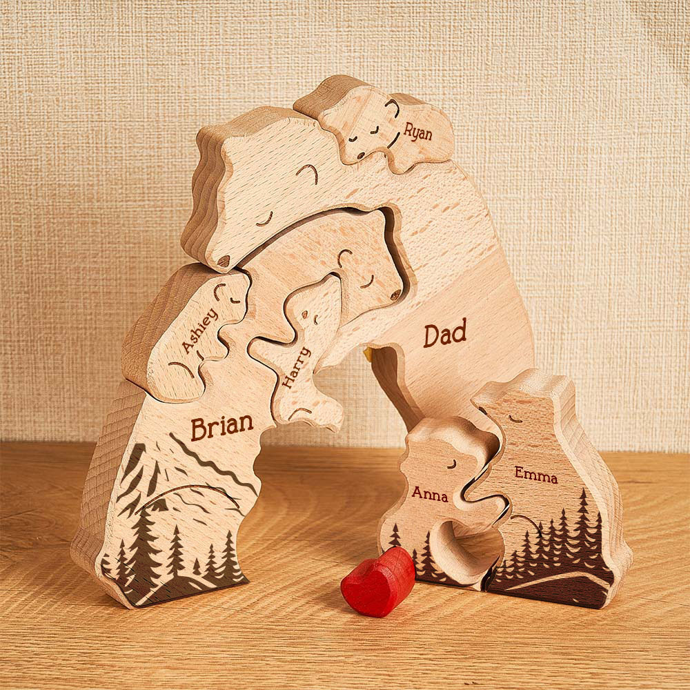 Gifts for Dad Hugging Bear Family - Personalized Wooden Bear Family Puzzle