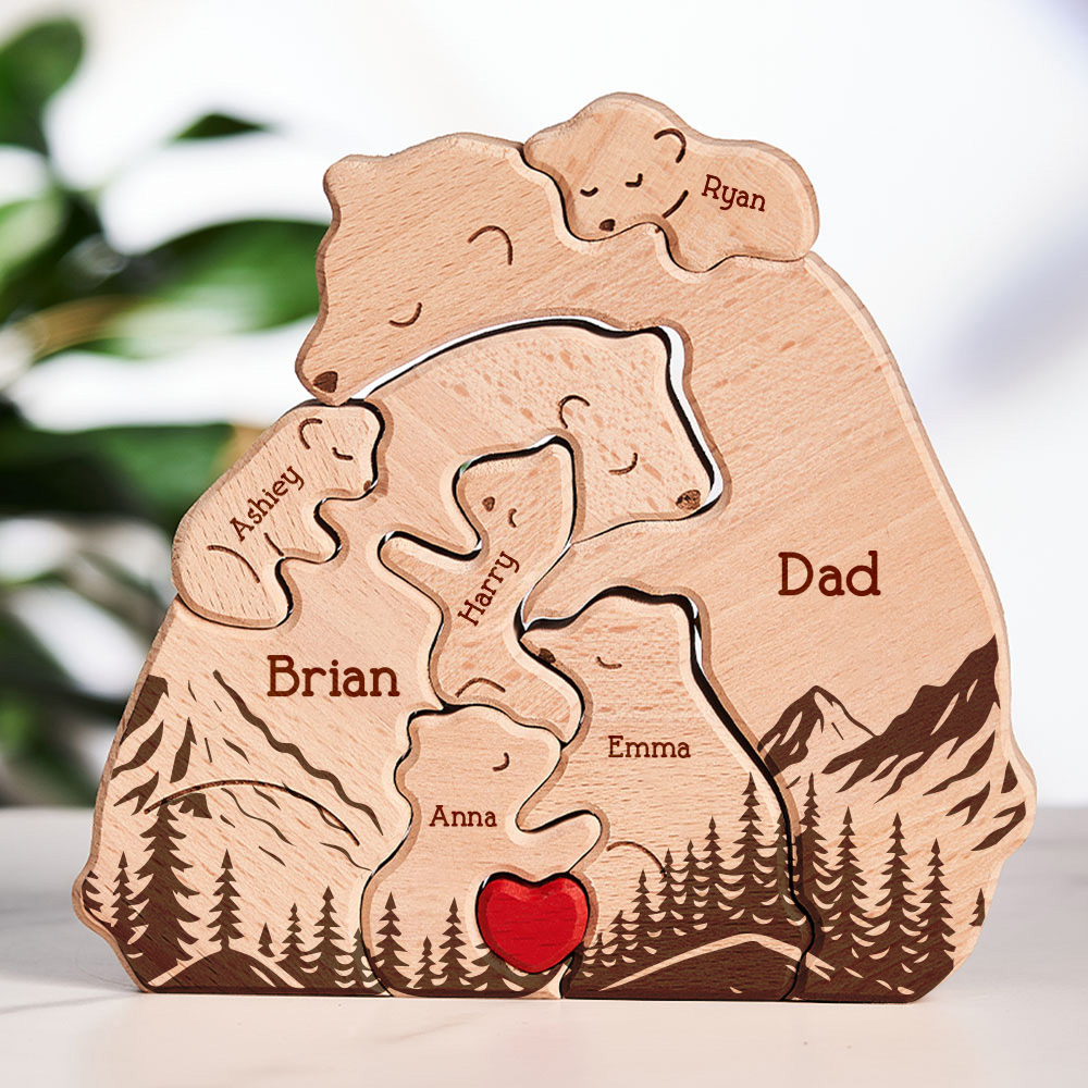 Gifts for Dad Hugging Bear Family - Personalized Wooden Bear Family Puzzle