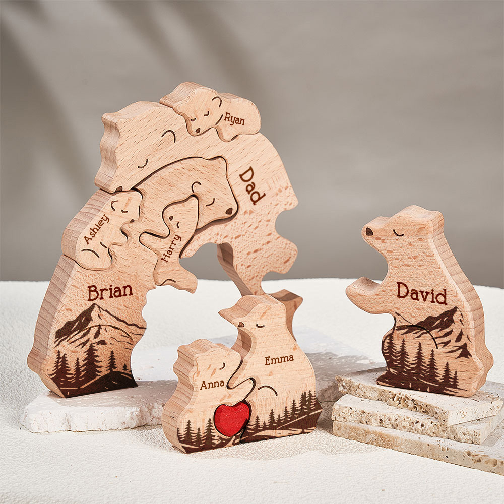 Gifts for Dad Hugging Bear Family - Personalized Wooden Bear Family Puzzle