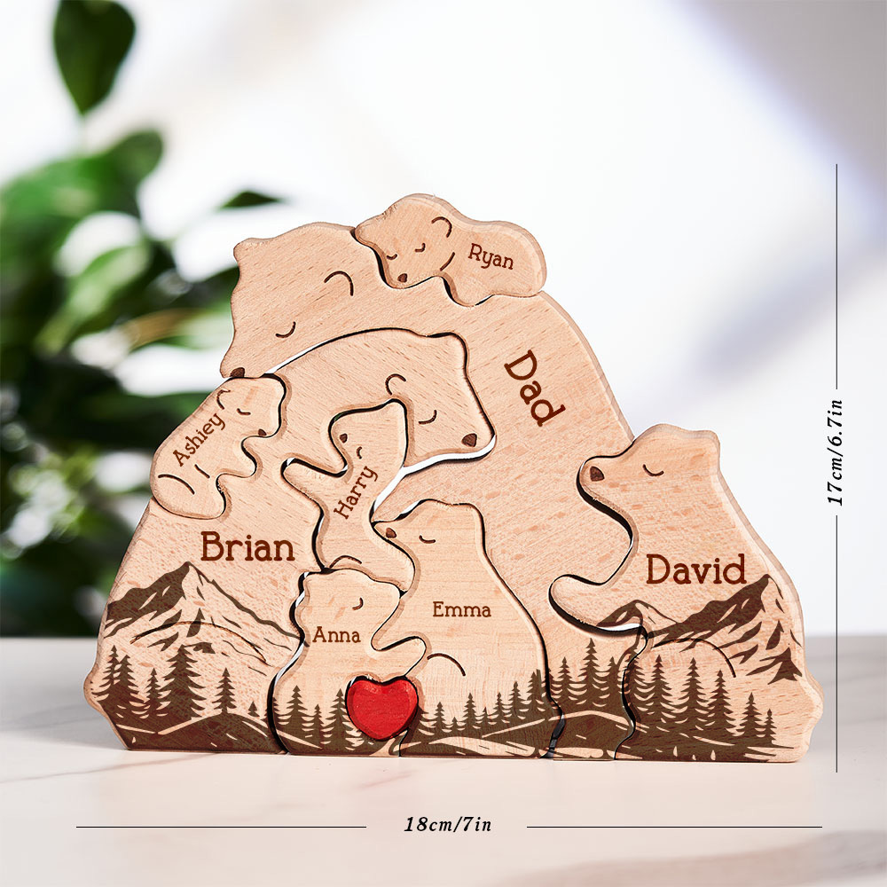 Gifts for Dad Hugging Bear Family - Personalized Wooden Bear Family Puzzle