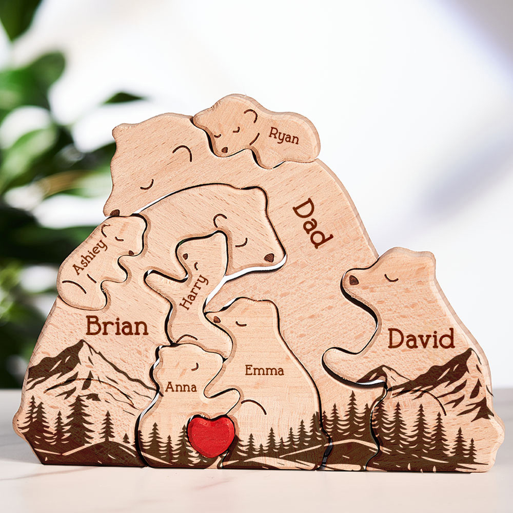 Gifts for Dad Hugging Bear Family - Personalized Wooden Bear Family Puzzle