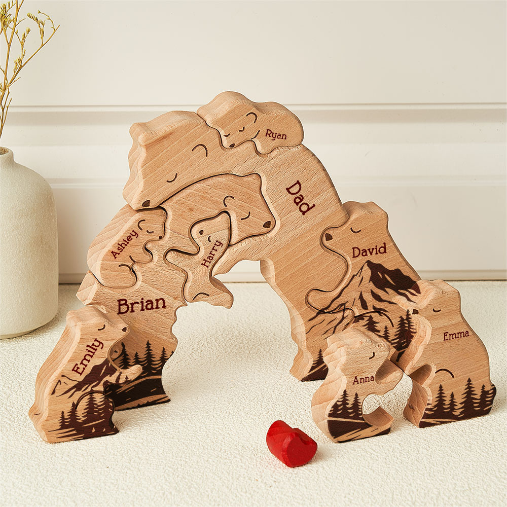 Gifts for Dad Hugging Bear Family - Personalized Wooden Bear Family Puzzle