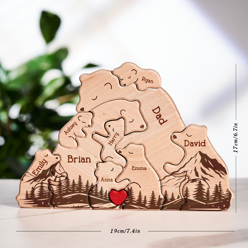 Gifts for Dad Hugging Bear Family - Personalized Wooden Bear Family Puzzle