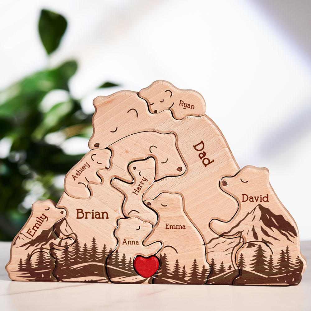 Gifts for Dad Hugging Bear Family - Personalized Wooden Bear Family Puzzle