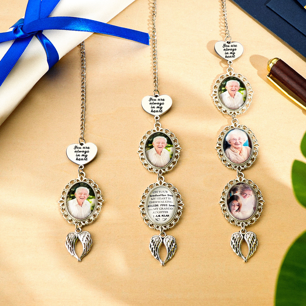 Custom Graduation Tassel Photo&Text Charm with Angel Wing,Memorial Graduation Gift For Her,2025 Graduation Memorial Tassel for grad cap