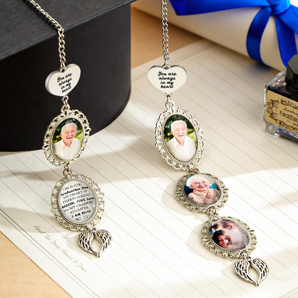 Custom Graduation Tassel Photo&Text Charm with Angel Wing,Memorial Graduation Gift For Her,2025 Graduation Memorial Tassel for grad cap