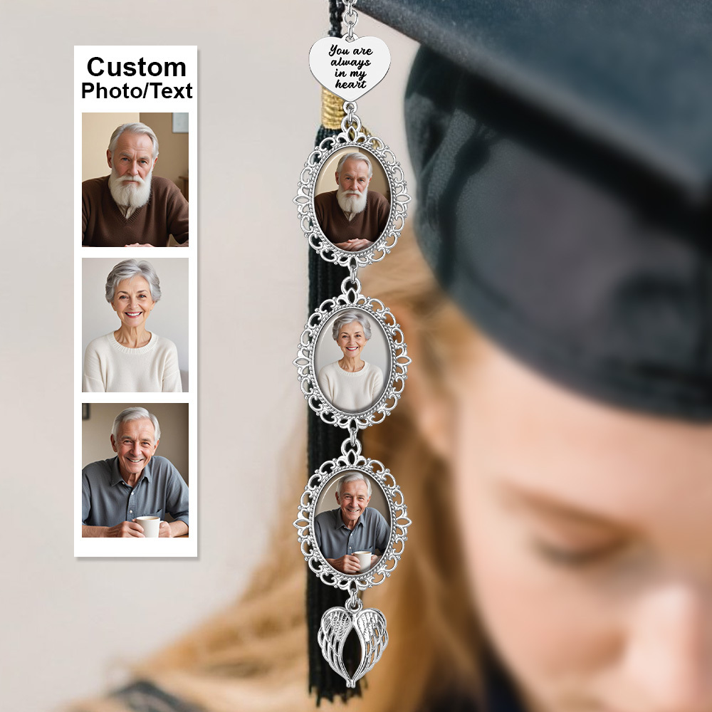 Custom Graduation Tassel Photo&Text Charm with Angel Wing,Memorial Graduation Gift For Her,2025 Graduation Memorial Tassel for grad cap