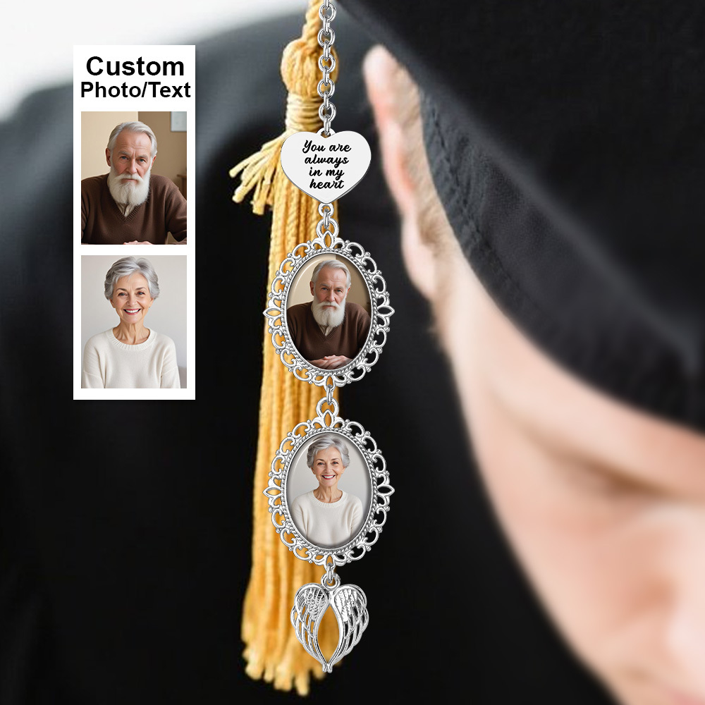 Custom Graduation Tassel Photo&Text Charm with Angel Wing,Memorial Graduation Gift For Her,2025 Graduation Memorial Tassel for grad cap