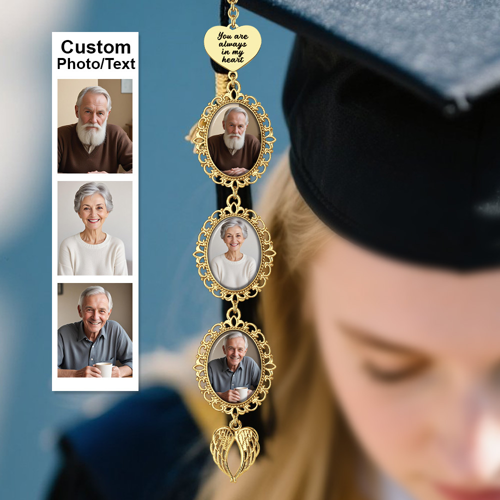 Custom Graduation Tassel Photo&Text Charm with Angel Wing,Memorial Graduation Gift For Her,2025 Graduation Memorial Tassel for grad cap