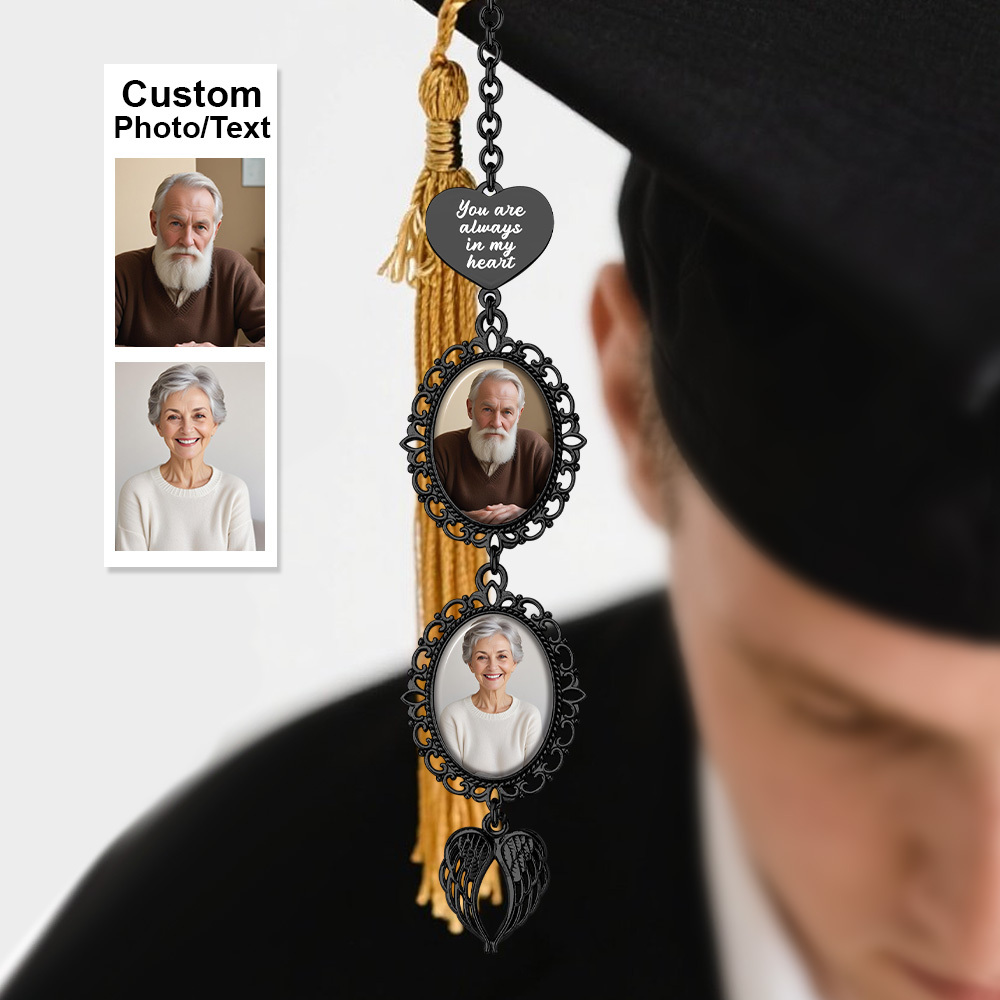 Custom Graduation Tassel Photo&Text Charm with Angel Wing,Memorial Graduation Gift For Her,2025 Graduation Memorial Tassel for grad cap