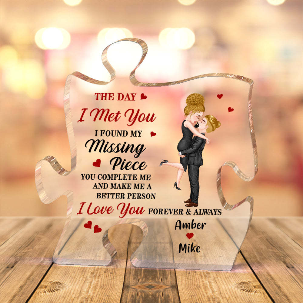 Personalized Couple Puzzle Plaque I Found My Missing Piece Cartoon Fra