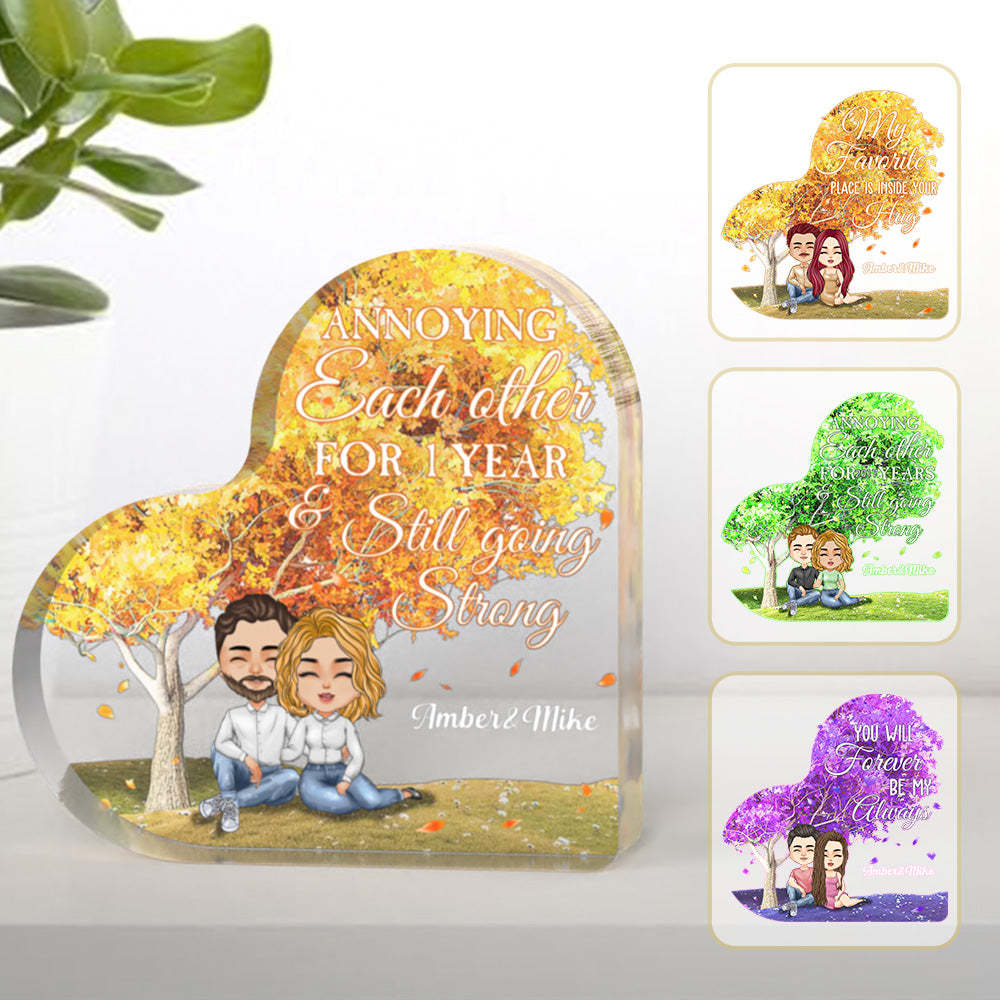 Custom Heart Plaque Love Couple Personalized Hairstyle Clothes and Nam