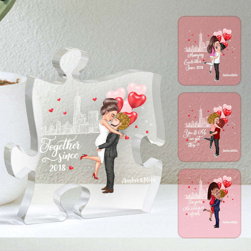 Custom Couple Puzzle Plaque Personalized Hairstyle Clothes and Name Ca