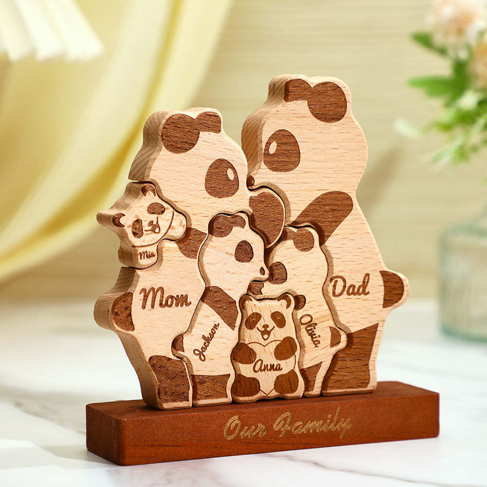Custom Names Wooden Pandas Family Block Puzzle Home Decor Gifts - NameNecklace - myphotowallet