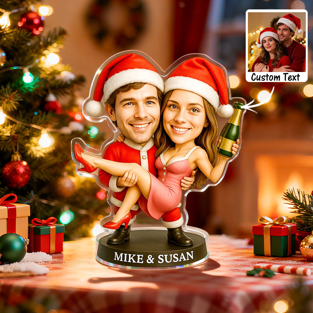 Personalized Christmas Couple Theme Cartoon Photo Ornaments 2D Look 3D Pop - 