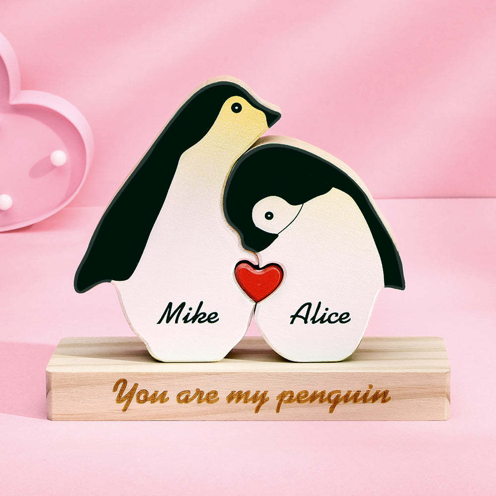 Custom Name Penguin Wooden Blocks Couple Plaque Gifts for Her You Are My Penguin - NameNecklace - myphotowallet