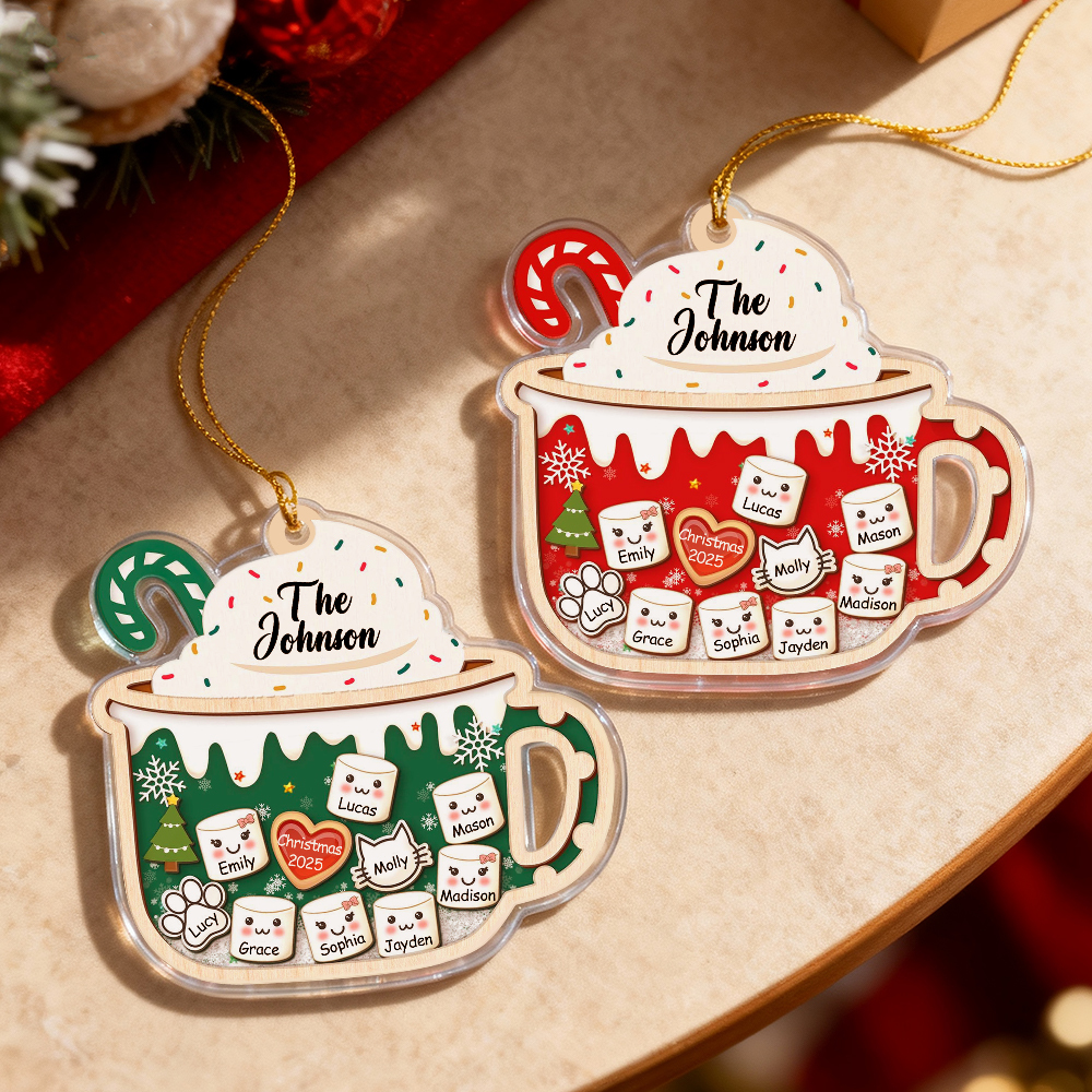 2D Shake Family Ornament With Pets, Custom Marshmallows Family Shaker Ornament, Family Ornament 2025, Family Keepsake, Family Christmas Gift