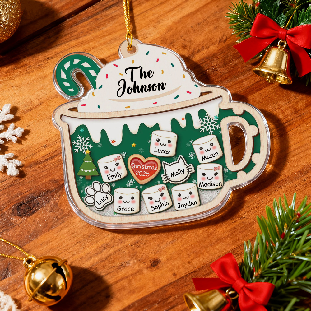 2D Shake Family Ornament With Pets, Custom Marshmallows Family Shaker Ornament, Family Ornament 2025, Family Keepsake, Family Christmas Gift