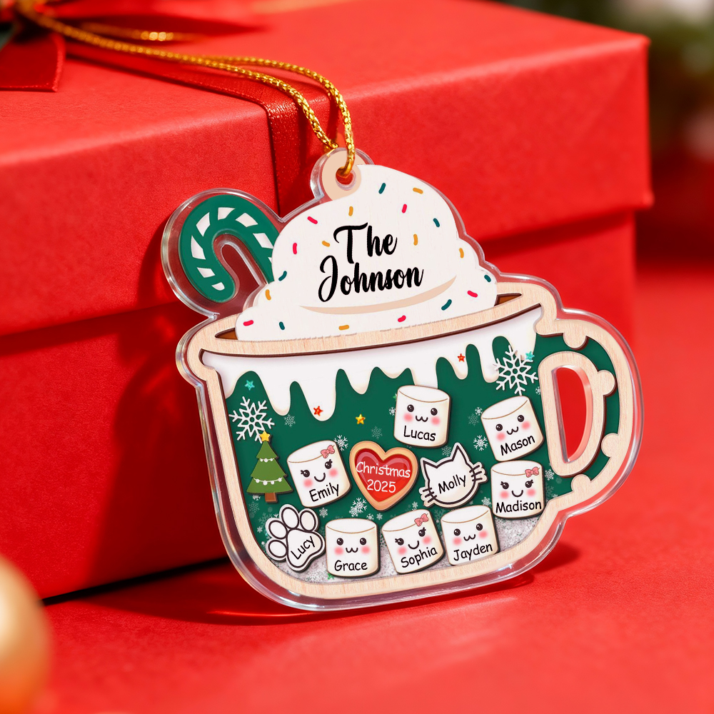 2D Shake Family Ornament With Pets, Custom Marshmallows Family Shaker Ornament, Family Ornament 2025, Family Keepsake, Family Christmas Gift