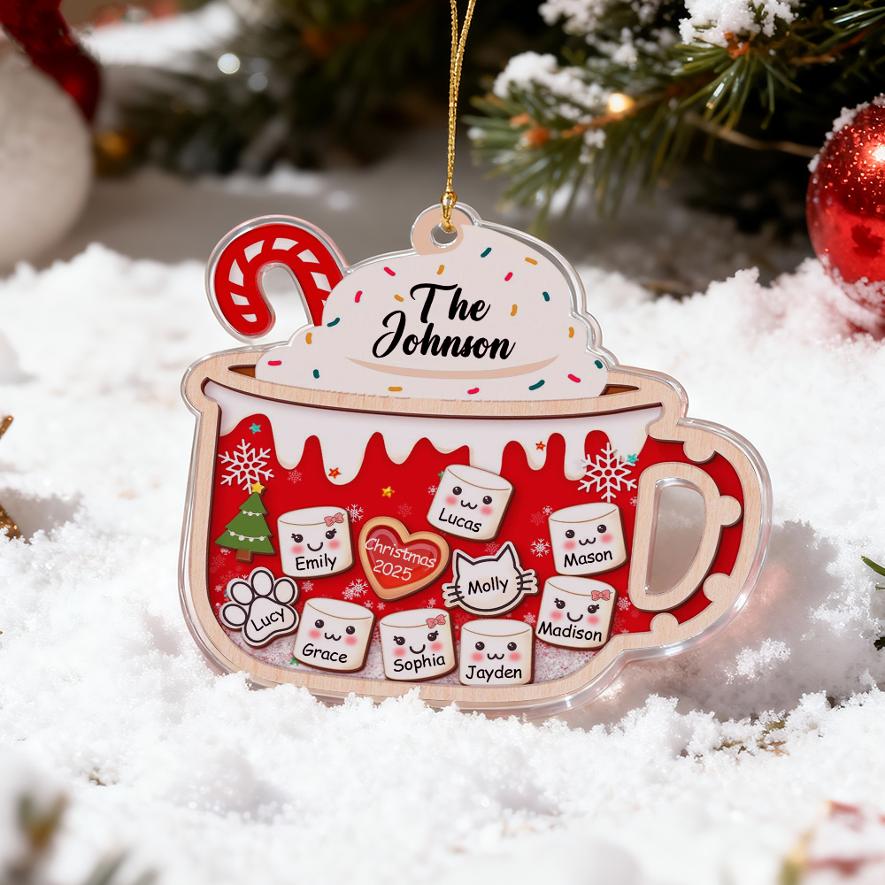 2D Shake Family Ornament With Pets, Custom Marshmallows Family Shaker Ornament, Family Ornament 2025, Family Keepsake, Family Christmas Gift