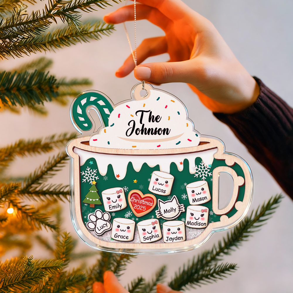 2D Shake Family Ornament With Pets, Custom Marshmallows Family Shaker Ornament, Family Ornament 2025, Family Keepsake, Family Christmas Gift