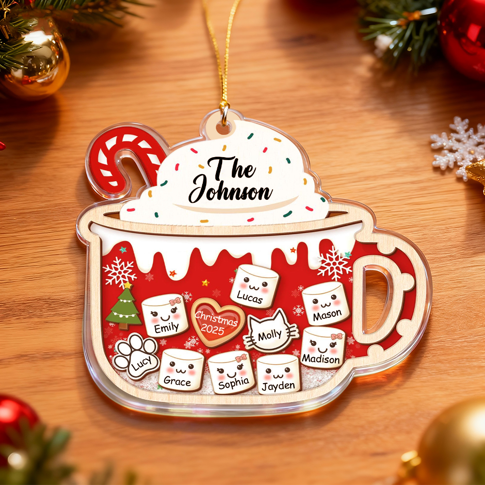 2D Shake Family Ornament With Pets, Custom Marshmallows Family Shaker Ornament, Family Ornament 2025, Family Keepsake, Family Christmas Gift