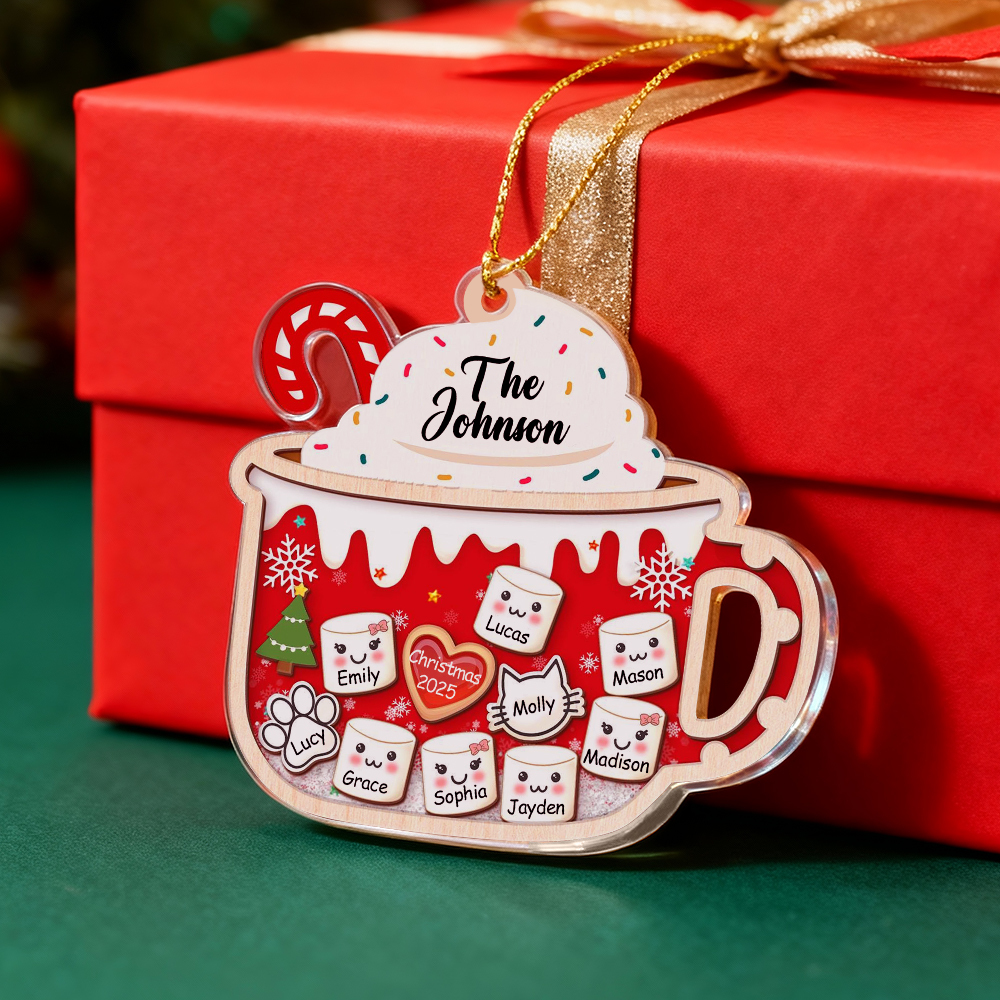 2D Shake Family Ornament With Pets, Custom Marshmallows Family Shaker Ornament, Family Ornament 2025, Family Keepsake, Family Christmas Gift