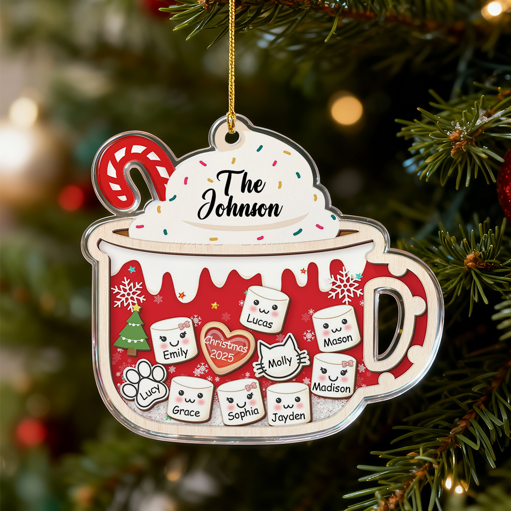 2D Shake Family Ornament With Pets, Custom Marshmallows Family Shaker Ornament, Family Ornament 2025, Family Keepsake, Family Christmas Gift
