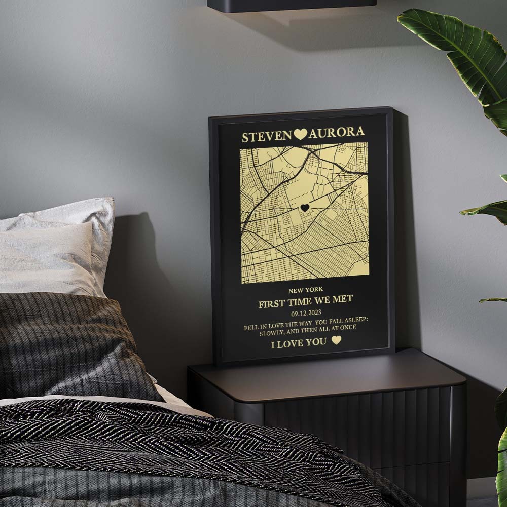 Custom Map Wooden Frame Personalized Text Wall Art Anniversary Gift Where It All Began - Myphotowallet