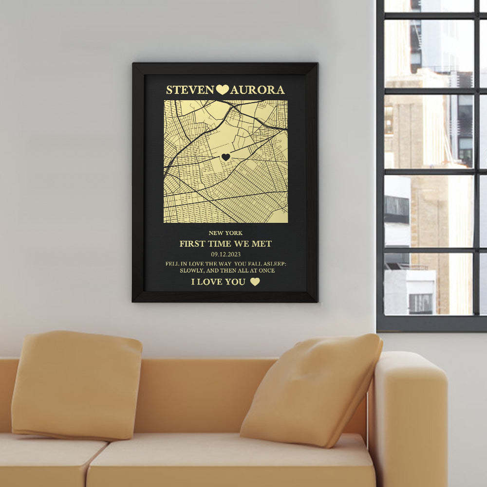 Custom Map Wooden Frame Personalized Text Wall Art Anniversary Gift Where It All Began - Myphotowallet