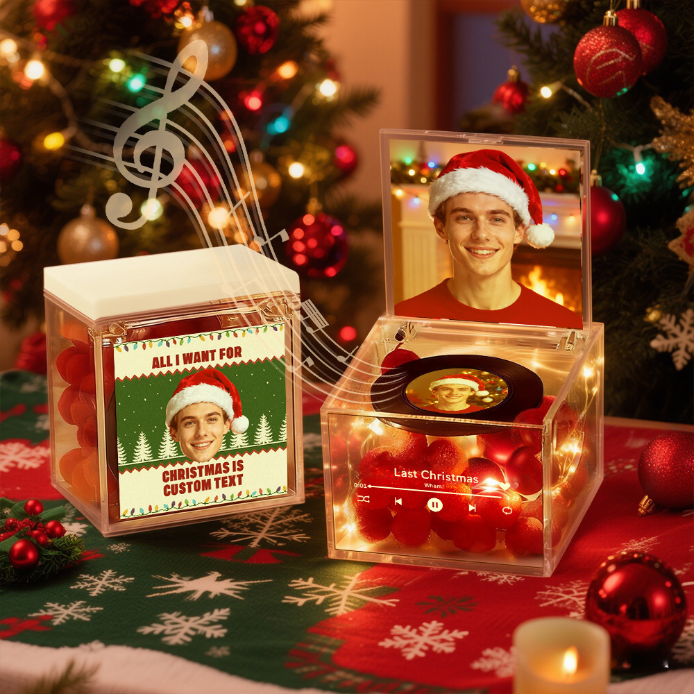 Mini Music Record Auto-Music Player Custom Photo with Light Personalized Music Acrylic Box - 