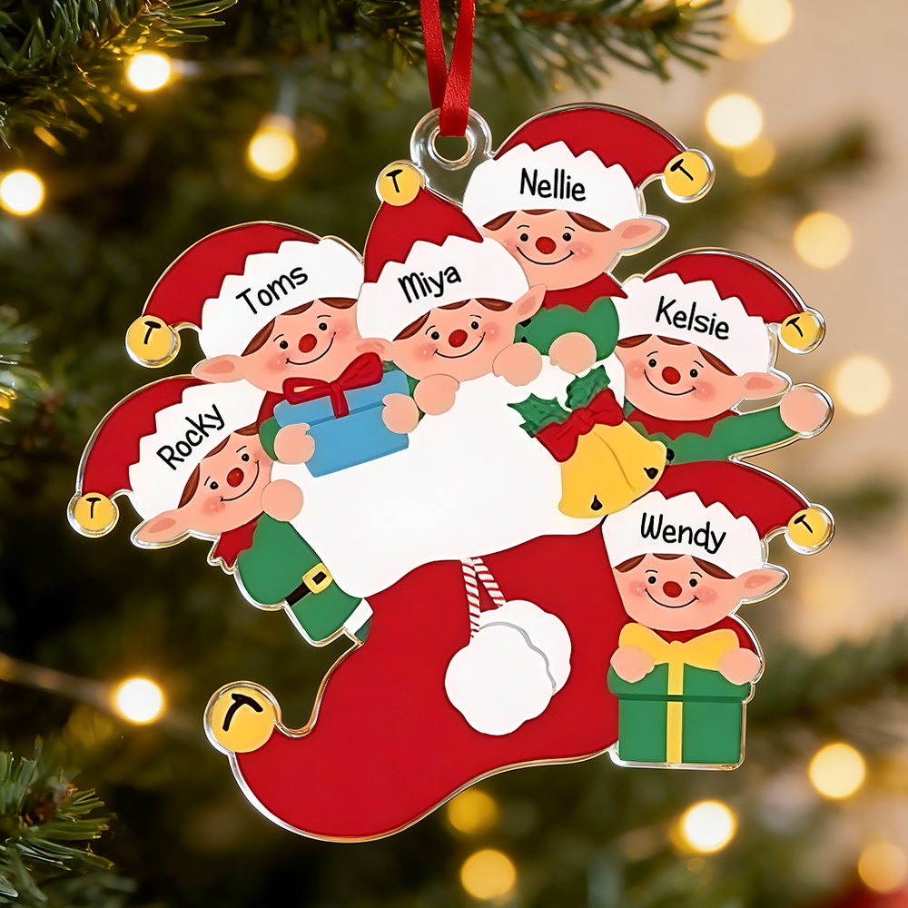 Personalized Christmas Ornaments With Name,2025 Family Christmas Ornament,Resin Elf Family Ornament,Christmas Keepsake,Family Christmas Gift