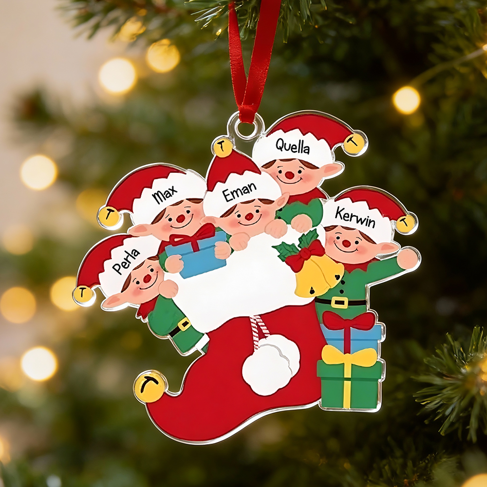 Personalized Christmas Ornaments With Name,2025 Family Christmas Ornament,Resin Elf Family Ornament,Christmas Keepsake,Family Christmas Gift